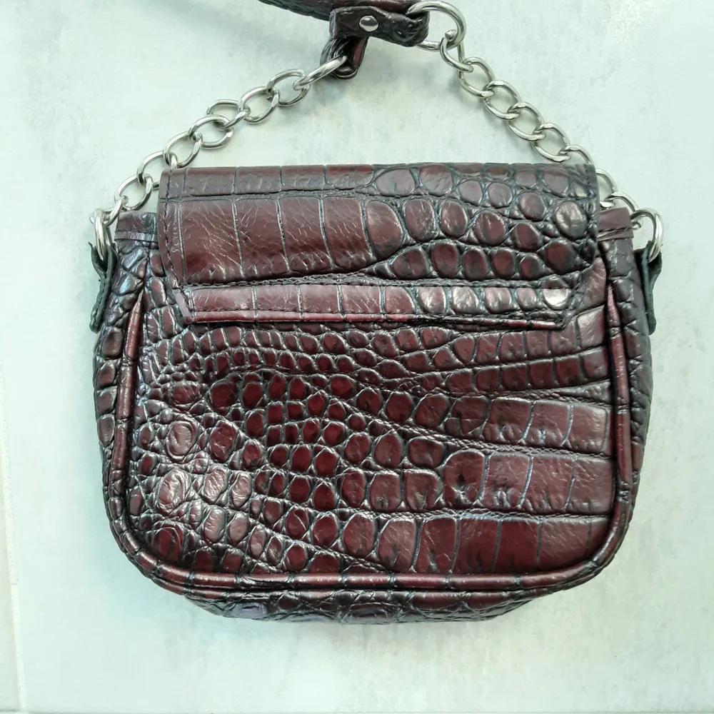 Merona Croc-Embossed Crossbody Bag in Dark Brown with Silver Hardware